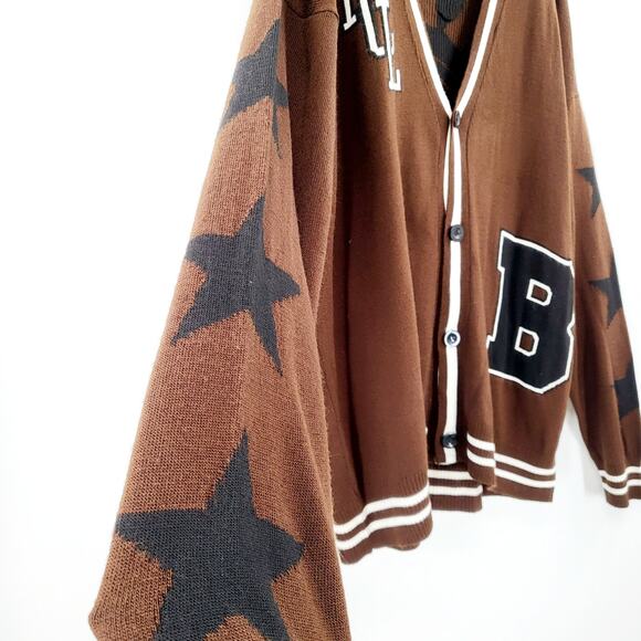 boohoo Man Limited Edition Brown Letterman Button Down Cardigan Sweater Size  XS - Picture 6 of 9
